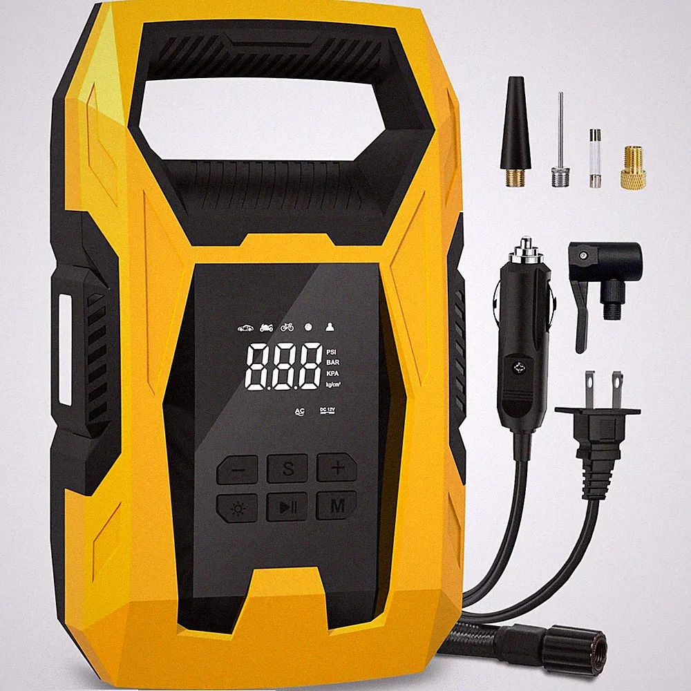 CARSUN AC/DC Tire Inflator Portable Air Compressor, 110V AC/12V DC, Yellow