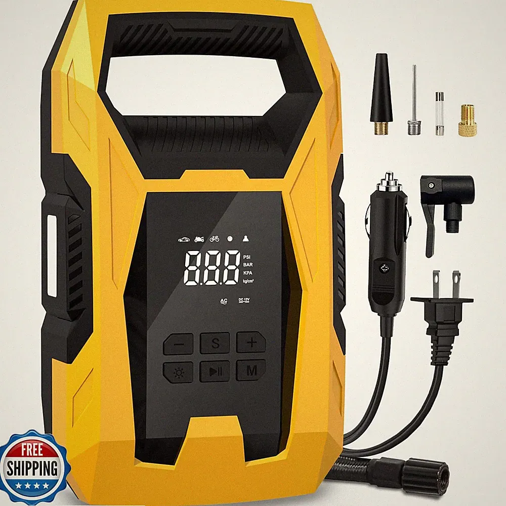 CARSUN AC/DC Tire Inflator Portable Air Compressor, Dual Power fo