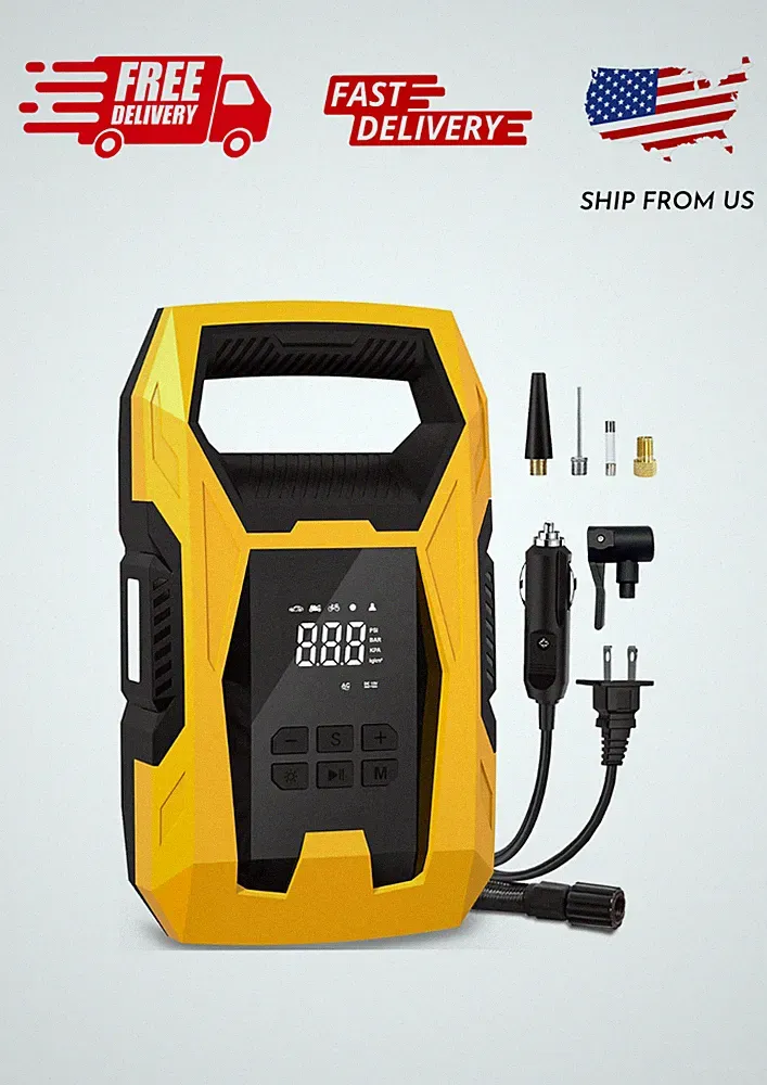 CARSUN AC/DC Tire Inflator Portable Air Compressor, Dual Power for Home 110V AC