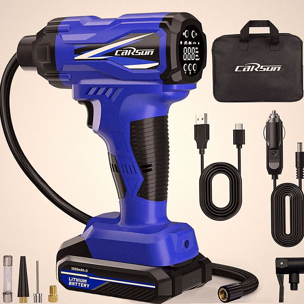 CARSUN Tire Inflator Portable Air Compressor, 150PSI Cordless Pump Blue