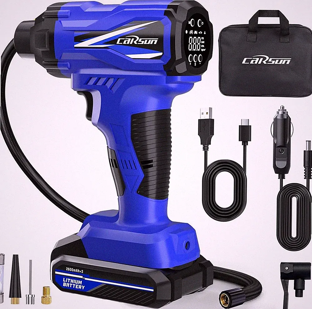 CARSUN Tire Inflator Portable Air Compressor, 150PSI Cordless Tire Pump with DC