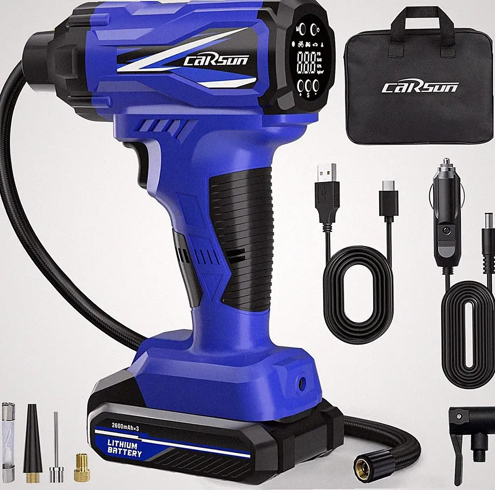CARSUN Tire Inflator Portable Air Compressor, Cordless Car Pump Blue