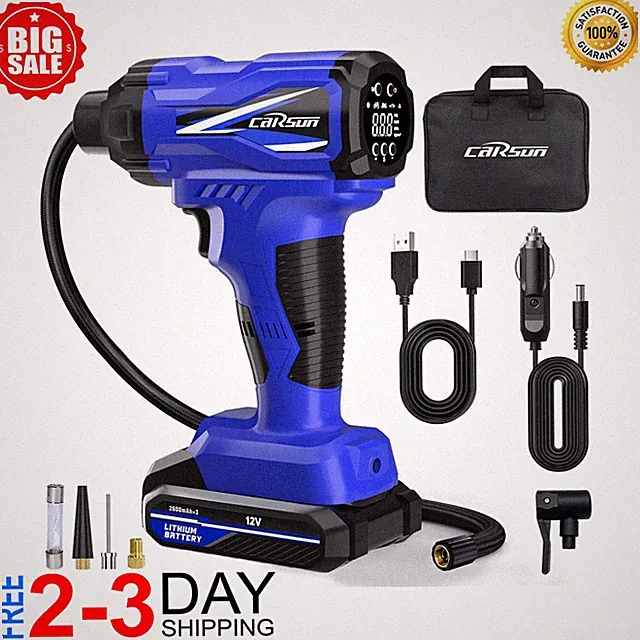 Cordless Tire Inflator Air Compressor, 12V Cordless Car Tire Pump with Rechargea
